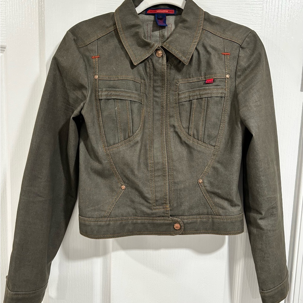 Vintage BCBG green denim jacket- size Small